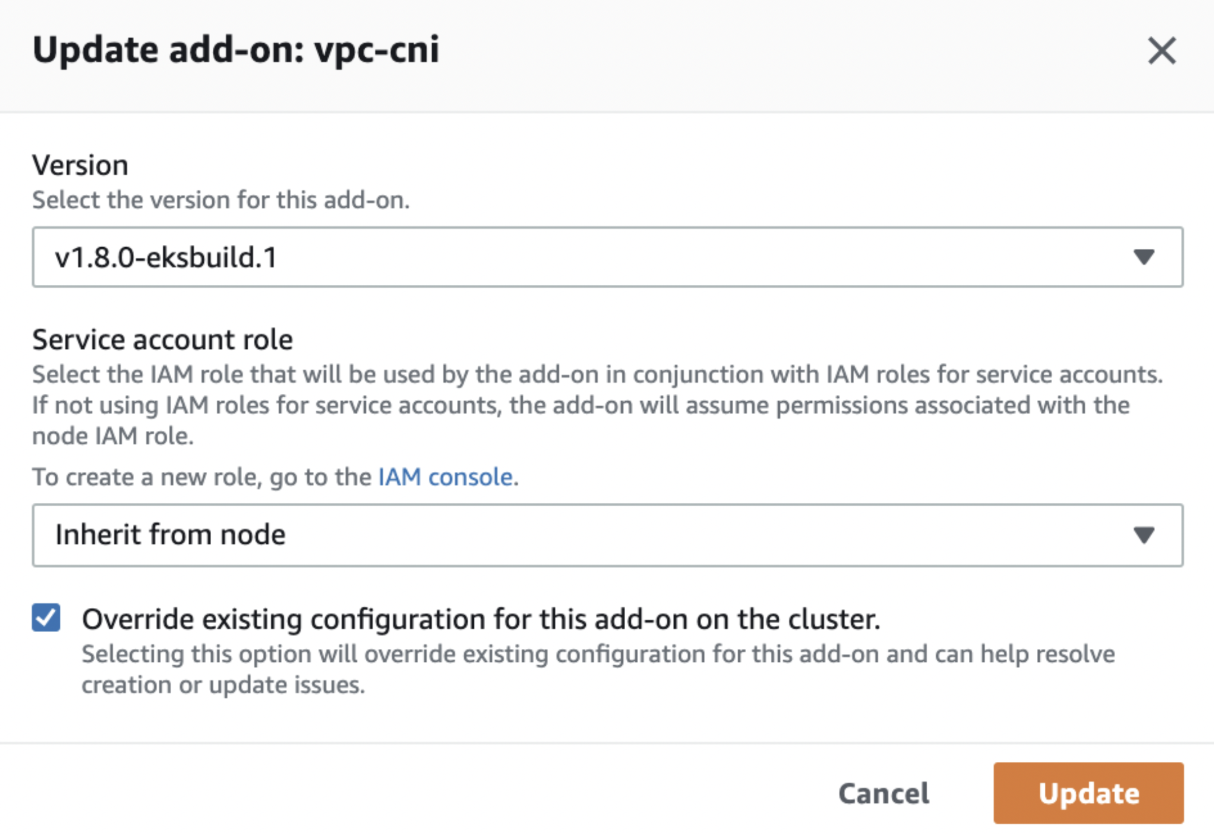 update add on - vpc-cni