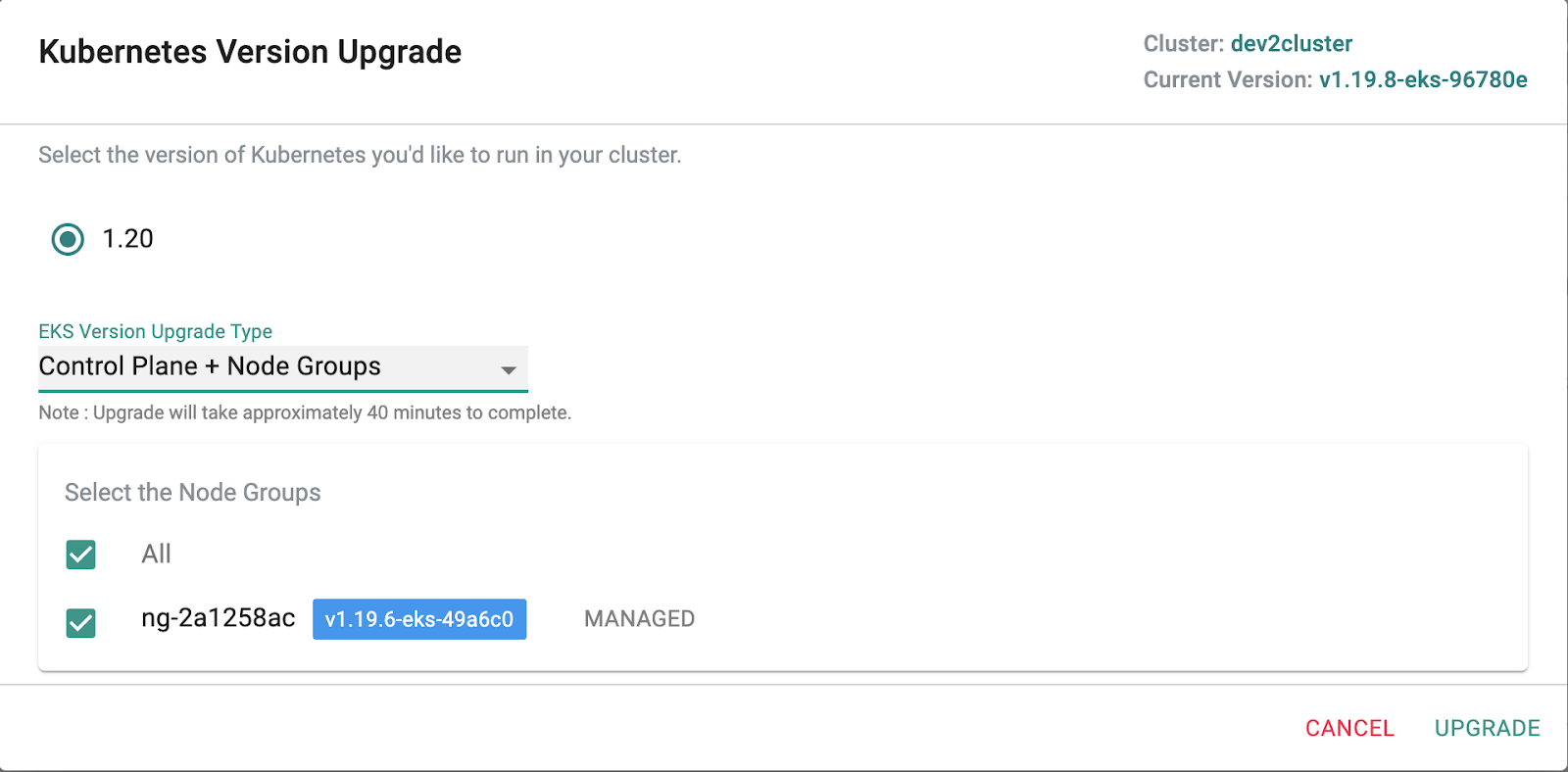 Kubernetes Version upgrade